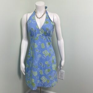 Lilly Pulitzer white label sweet blue testas halter dress - Savannah Bananas!!